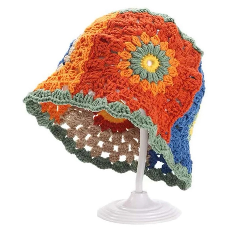 Floral Pattern Crochet Bucket Hat